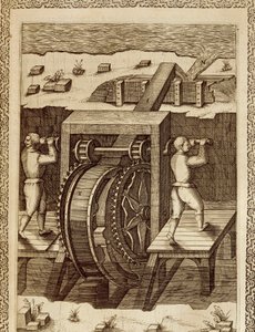 A Crane, illustration from Diverse Imaginary Machines by Agostino Ramelli,  published in Paris in 1588 (copper plate engraving)