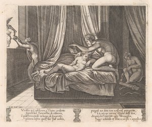 Plate 13: Psyche Looking at Cupid, from the Story of Cupid and Psyche as Told by Apuleius, 1530-60 by Agostino Veneziano
