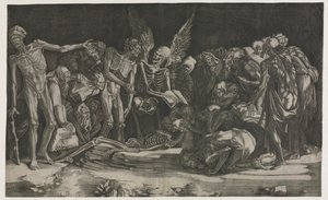 Skeletons, also known as Allegory of Death and Fame by Agostino Veneziano
