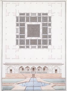 Elevation of the south front and Garden Palace of the Suraj Bhawan at Dig by Agra School