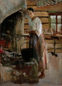 Woman Cooking Whitefish by Akseli Valdemar Gallen Kallela
