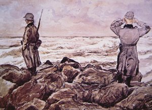 Two Germans on the coast of France look towards England on the eve of the Normandy campaign by Alban (after) Wolf