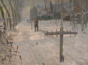 Snowy Morning in Flanders. Rope Makers on the Ramparts by Albert Baertsoen
