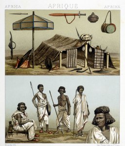 Camp and traditional clothing from Nubia. Illustration in 