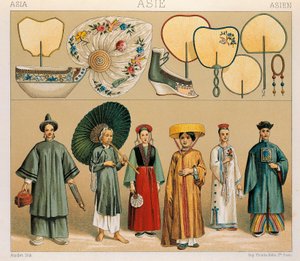 Clothes of Chinese Women and of the Region of Tartary, Illustration from Complete Costume History by Auguste Racinet by Albert Charles August Racinet