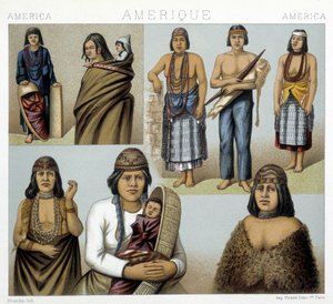 Costumes of the California Indians. Illustration in “The Historical Costume” by Racinet by Albert Charles August Racinet