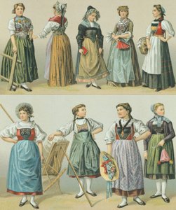 Costumes of the Cantons, Illustration from The Complete Costume History by Albert Charles August Racinet