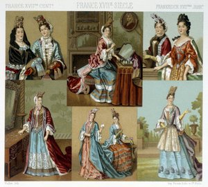 Fashion and hairdressing in France in the 18th century - in Le costume historique by Racinet, late 19th century by Albert Charles August Racinet