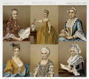 French feminine fashion in the 18th century. Illustration in 