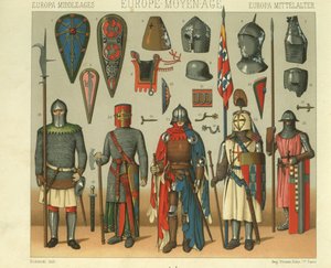 Illustration of French Warriors Armour by Albert Charles August Racinet