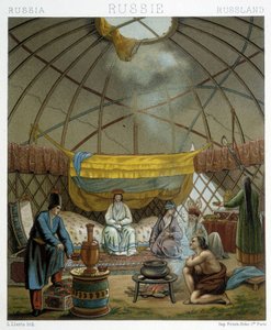 Kalmyk (Russian nomads) in their yurt