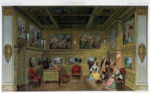Men and Women in a Rich 18th Century Home. Illustration in 