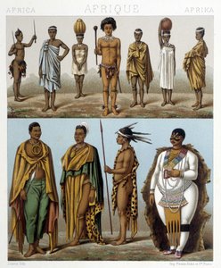 Various Men from Southern Africa. Illustration in “Le Costume Historique” by Racinet by Albert Charles August Racinet