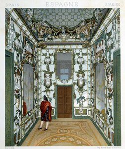 View of a man inside the Royal Palace of Madrid. Chromolithographic plate - in 