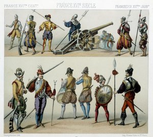 Warriors in the 16th century - in The historical costume by Racinet by Albert Charles August Racinet