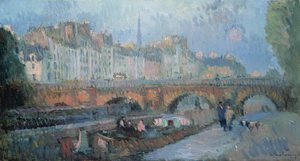 The Pont Neuf and the Quai de la Monnaie, Paris by Albert Charles Lebourg