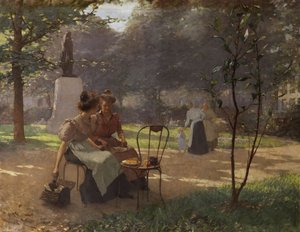 Two Young Girls in the Park by Albert Cresswell
