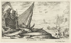 Anchovies by a Basket and Fishing Net by Albert Flamen
