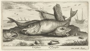 Three Haddocks on the Beach by Albert Flamen