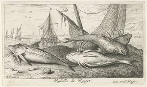 Four Red Mullets on the Beach by Albert Flamen