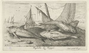 Four Red Mullets on the Beach by Albert Flamen