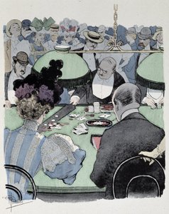 Couple at a game table - drawing by Guillaume, late 19th century by Albert Guillaume