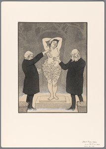 Design for a Political Cartoon: Two Gentlemen Covering a Standing Naked Woman with Fig Leaves by Albert Hahn (I)