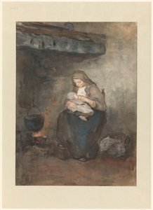 Mother Nursing Her Child by the Hearth