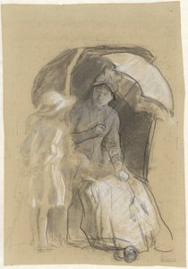 Woman in a Beach Chair with a Girl Beside Her by Albert  Neuhuys