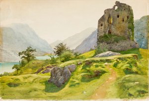 Mountain Landscape with Ruin by Albert Nikolaevich Benois