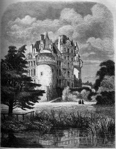 Chateau de la Loire: exterior view of the Chateau de Brissac (Renaissance architecture) by Albert Pierre Rene Maignan