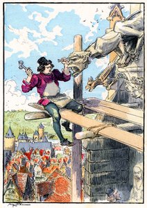 Gargoyle Sculptor on Scaffolding in the 15th Century by Albert Robida