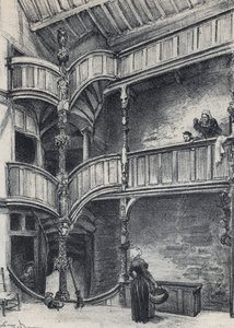 Interior of a House in Morlaix - Old France - Brittany - text, drawings and lithographs by Albert Robida undated end 19th century