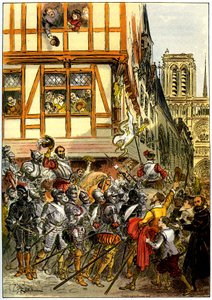 King Henri IV of France cheered by the crowd as he arrived at Notre-Dame after the surrender of Paris on March 22