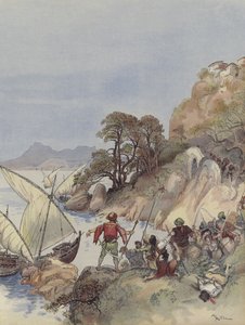 The Barbary Pirates Terrorize the Mediterranean Coast, Kidnapping Inhabitants to Sell as Slaves by Albert Robida