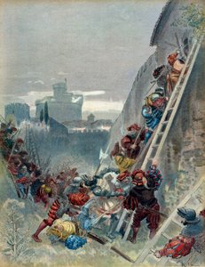 Seventh Italian War: Death of Charles III of Bourbon at the siege of Rome on 6 May 1527. Illustration