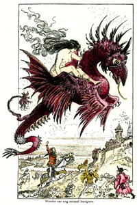 Succubus: female demon riding a dragon - illustration by Albert Robida for the Drolatic Tales by Honore de Balzac - beginning 20th century by Albert Robida
