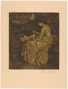 Woman Feeding a Child in a Cradle