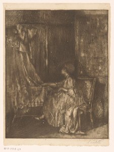 Woman Sitting on a Chair Next to a Cradle by Albert Roelofs