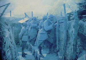 A French listening post: soldiers in a trench on the Western Front, France, 1916 by Albert Samama Chikli