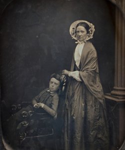 A Woman in Bonnet and Shawl, with her Seated Son by Albert Sands Southworth, Josiah Johnson Hawes