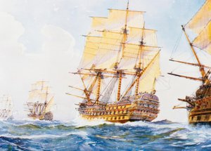 Ships from the 18th Century in Single File on Starboard Side by Albert Sébille