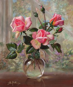 Madame Butterfly Roses in a Glass Vase