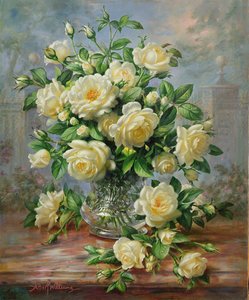 Princess Diana Roses in a Cut Glass Vase by Albert Williams