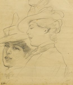 Head of a woman wearing a decorated hat, profile and three quarter view, c.1900 by Albert de Belleroche