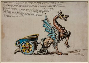 Act II, first scene and third act, stage equipment: The Chariot of Armida for Armida by G. Rossini by Alberto  Savinio