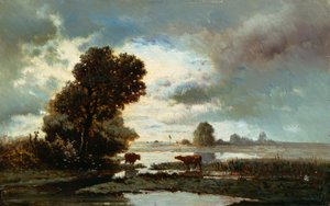 Grazing Land by the River by Alberto Pasini