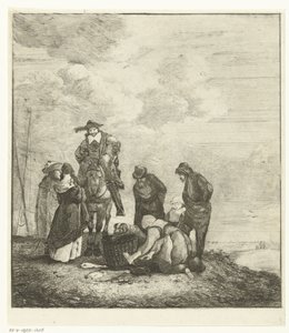 Fish Seller with Customers by the Beach by Albertus Brondgeest