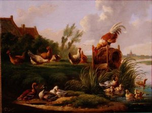 Ducks and Fowl on a Riverbank by Albertus Verhoesen