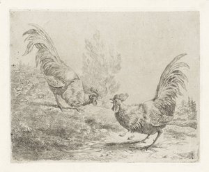 Two Fighting Roosters by Albertus Verhoesen